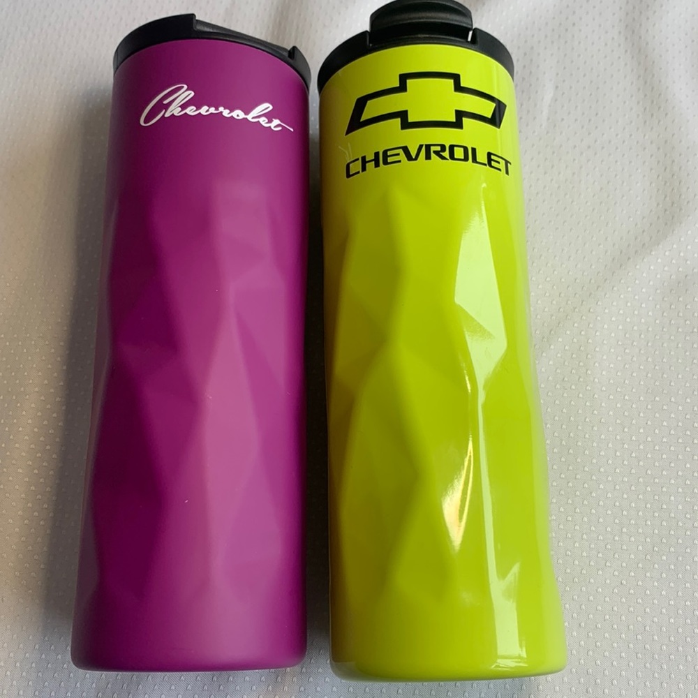Lot of 2 Chevrolet Travel Mugs His & Hers Chevy Trucks Cars Cups Stainless GM